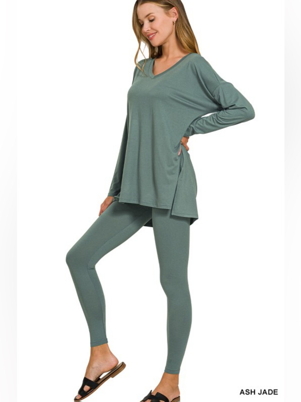 NWT 2pc Zenana ASH JADE 
BRUSHED DTY MICROFIBER TOP
BOTTOMS SET BUTTERY SOFT